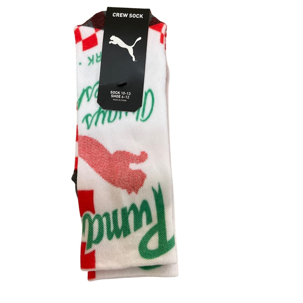 Puma Crew Socks Mens 6-12 White Red Green New Checkered Logo - Picture 3 of 5
